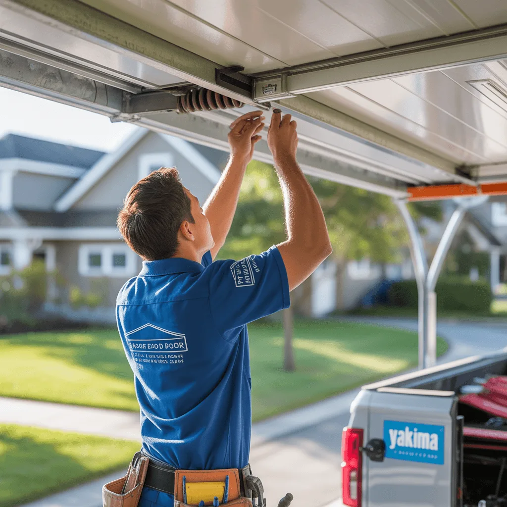 Garage door technician working on an overhead door in Yakima, WA
